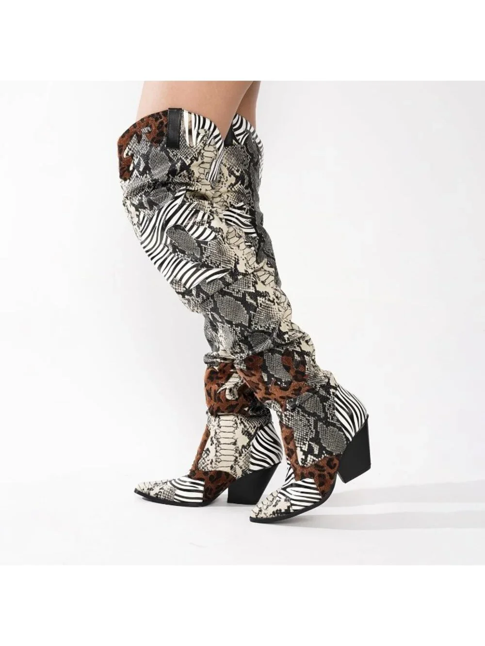 Women's Animal Print Western Chunky Heel High Resistant Block Heels Cowboy Boots